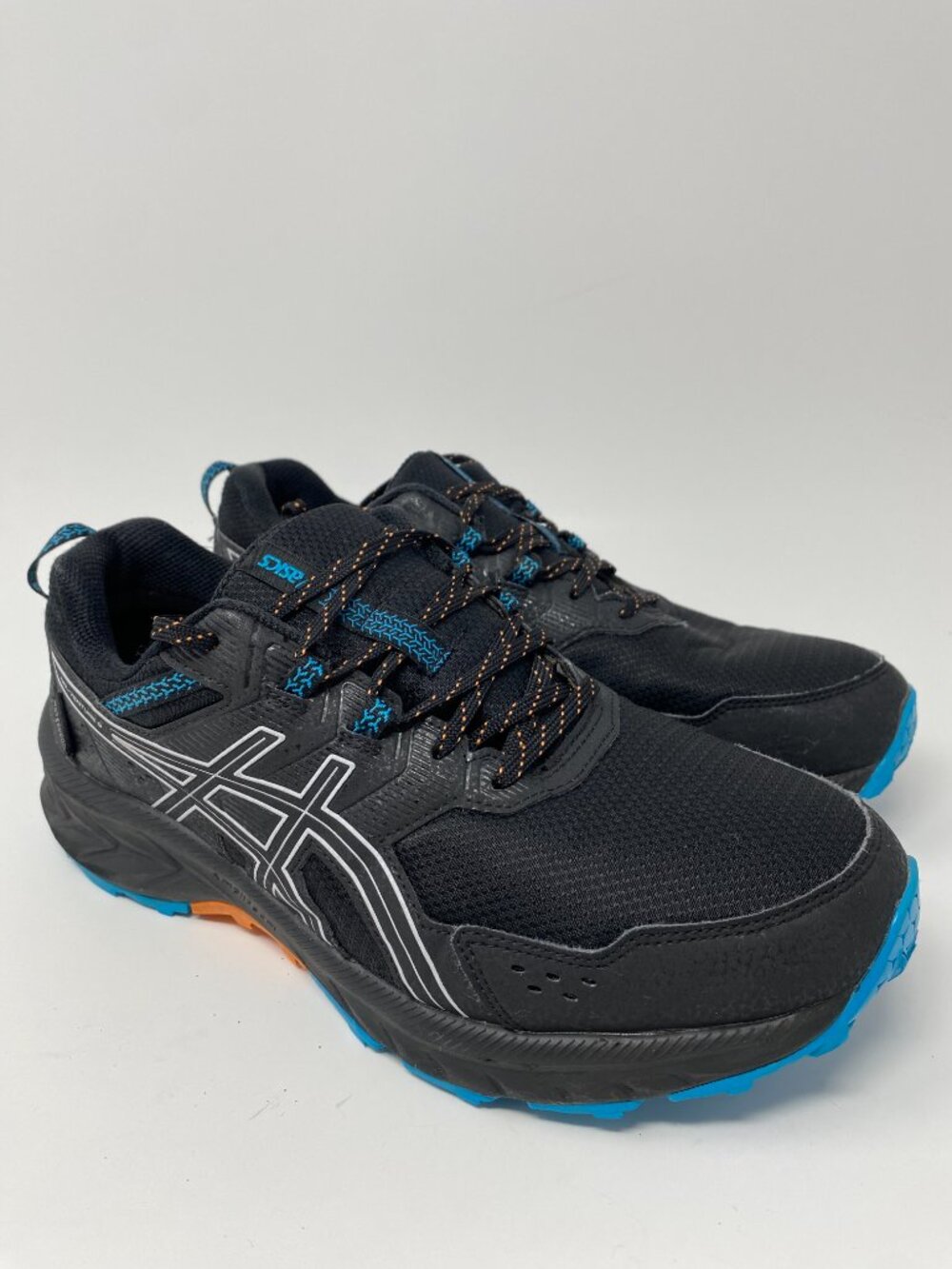 Asics Gel Venture 9 Shoes Sneaker Mens 9 Black White Blue Trail Running 1011B705